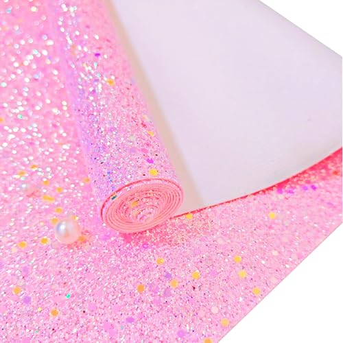 Meishu Pink Glitter Faux Leather Roll, 12 x 52 inches, Bright Sparkle Chunky Glitter Bow Fabric Sheets for Princess Girls (24018#11 Rose Pink) - color: 24018#11 rose pink