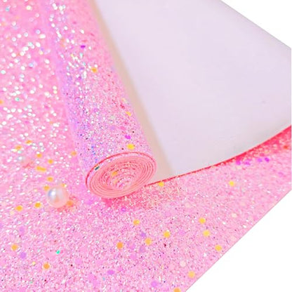 Meishu Pink Glitter Faux Leather Roll, 12 x 52 inches, Bright Sparkle Chunky Glitter Bow Fabric Sheets for Princess Girls (24018#11 Rose Pink) - color: 24018#11 rose pink