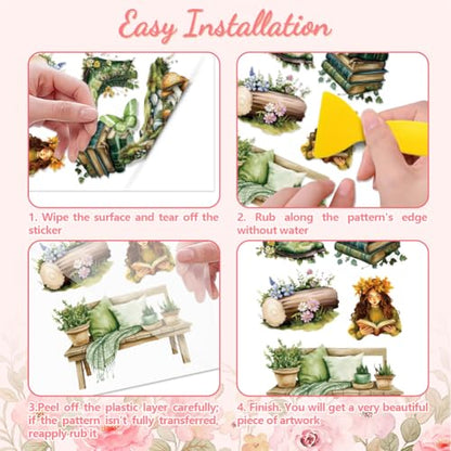 Peacoblue Forest and Girl Rub On Transfers for Furniture Craft 6"x12" - style: Forest Elements and Girl