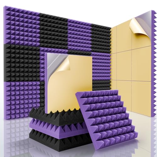 Sonicism Sound Proof Foam Panels for Walls 12 Pack Self-Adhesive 2"X12"X12" - color: Black-Purple, size: 2 Inch 12 Pack Self-Adhesive