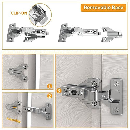 Chibery 50 Pack Half Overlay 3D Soft Close Concealed Hinge for Face Frame Door ＆ Frameless Door, Clip-on Plate, Self Closing Hidden Satin Nickel, 105° Open Angle Concealed Stainless Steel Hinges - size: Half Overlay