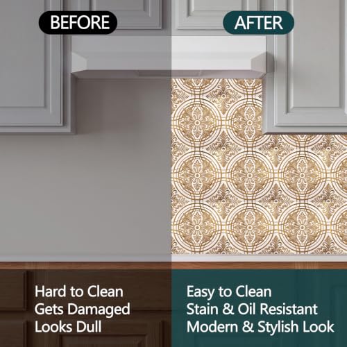 48Pcs 3D Metallic Peel &Stick Wall Tile 8x8, Gold, Cream Gold Relief Floral - color: Gold, style: Cream Gold Relief Floral