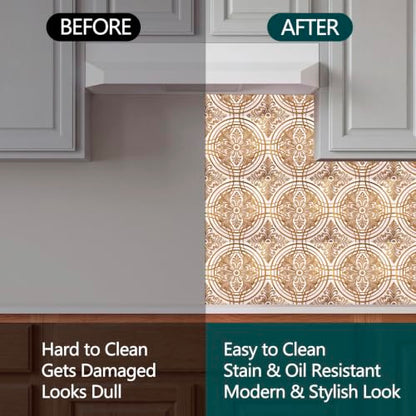 48Pcs 3D Metallic Peel &Stick Wall Tile 8x8, Gold, Cream Gold Relief Floral - color: Gold, style: Cream Gold Relief Floral