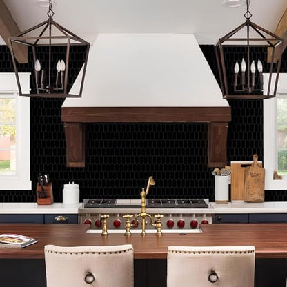10-Sheet Long Hexagon Peel and Stick Kitchen Backsplash Tiles - color: Black