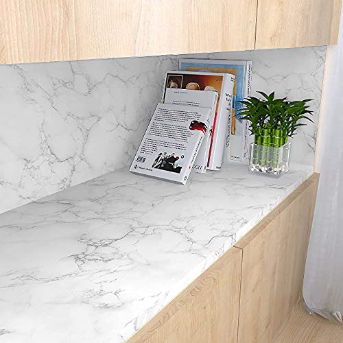 Decotalk 17.7"x200" Countertop Contact Paper, Marble Contact Paper Peel and Stick, White Marble Contact Paper for Counter Top Table Decor, Marble Wallpaper Removable, White Contact Paper for Cabinets - size: 17.7" x 200"
