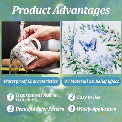 WANDIC 3 Sheets UV DTF Rub on Transfer Stickers, Fairy Elf Theme 3D Cup Warp Waterproof Decals for DIY Glass Water Bottle Furniture Crafts,15 * 30cm - color: Fairy Plants