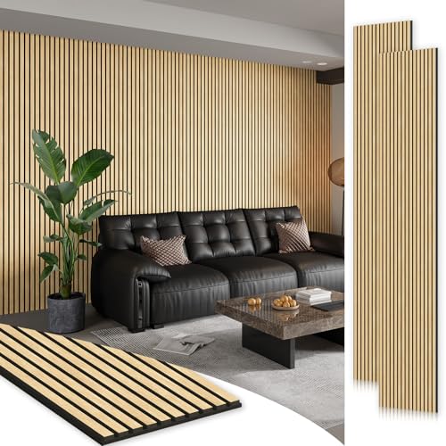 SMARTSTANDARD 2 Pack 106" x 12.6" Wood Slat Wall Panels, White Oak - color: White Oak, size: 106" x 25.2"