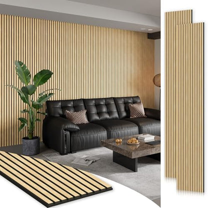SMARTSTANDARD 2 Pack 106" x 12.6" Wood Slat Wall Panels, White Oak - color: White Oak, size: 106" x 25.2"