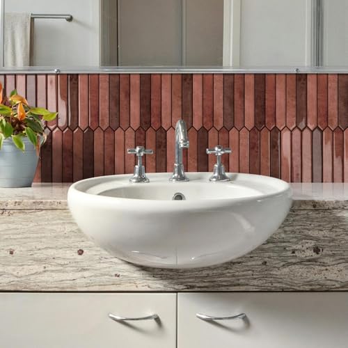 10 Sheet Long Hexagon Peel and Stick Backsplash Tile, 12"x12" 3D Adhesive Glossy Marble Vinyl Stick on Wall Tiles for Bathroom, Kitchen, Living Room (Brown, 12" x 12") - color: Brown