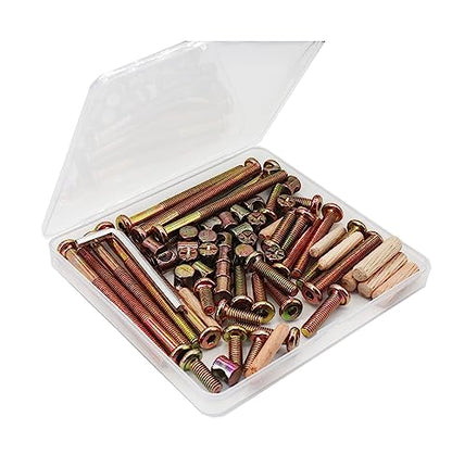Crib Hardware Screws, 70 Pcs M6 Furniture Barrel Nut Bolt Assortment Kit, Hex Socket M6 x 15mm/ 20mm/ 25mm/ 45mm/ 75mm/ 80mm Crib Bolt Barrel Nut and Wood Dowel Pins
