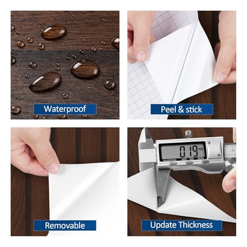 FunStick 36"x200" Dark Brown Slats Wood Peel and Stick Wallpaper Faux 3D Walnut Wood Slats Wall Paper Decor for Bedroom Bathroom Living Room Walls Shelves Removable Wood Grain Contact Paper Waterproof - size: 200" x 36"