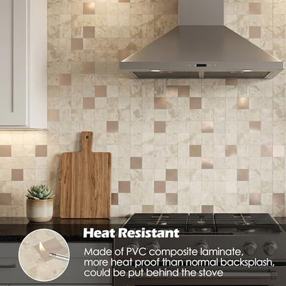 Yipscazo 10 Sheet Peel and Stick Backsplash Mosaic Tiles Stainless Steel Metal Kitchen Backsplash Stick on Tiles for Stove, Bathroom, Laundry in Ecru Stone (11.8'' x 11.8'') - color: Stone Beige