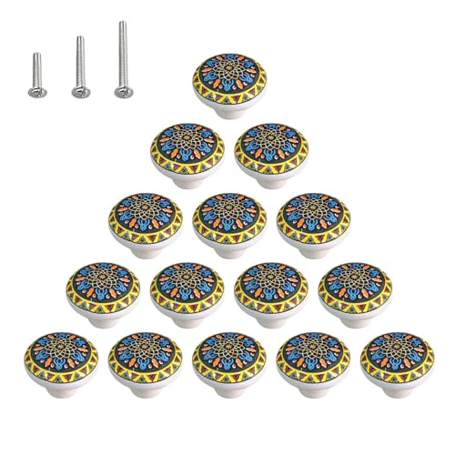 HUAMULAN Ceramic Knobs Boho Cabinet Pulls Drawer Door Handles 15 Pack - color: MZ936-2-15PCS