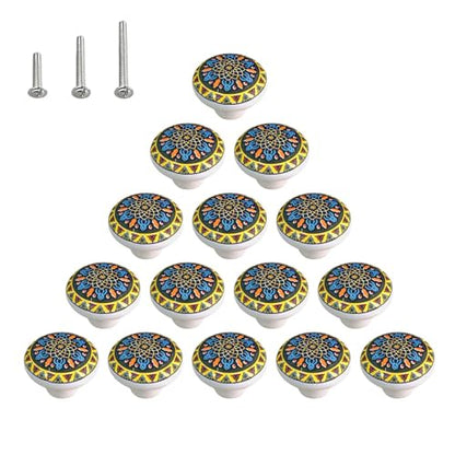 HUAMULAN Ceramic Knobs Boho Cabinet Pulls Drawer Door Handles 15 Pack - color: MZ936-2-15PCS