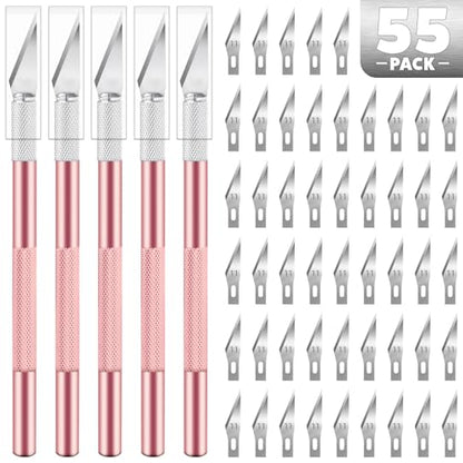 55PCS Exacto Knife Set, Craft Knife, Hobby Knives with 50PCS Blades - style: Pink – 5 Knives / 50 Blades