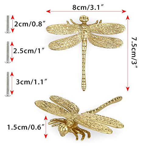 JUXYES Unique Gold Dragonfly Handle Pulls Knobs for Cabinets and Drawers - size: Pack of 4