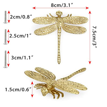 JUXYES Unique Gold Dragonfly Handle Pulls Knobs for Cabinets and Drawers - size: Pack of 4