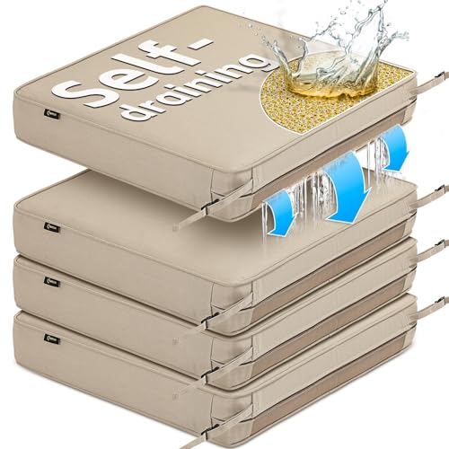 SUNROX DryFast Foam Outdoor Patio Chair Cushions with DryMesh Drainage, All-Weather FadeShield Water Resistant Patio Furniture Cushions 24"x24"x4", 4 Pack Husk Birch - color: Husk Birch, size: 24x24 Inch (Pack of 4)