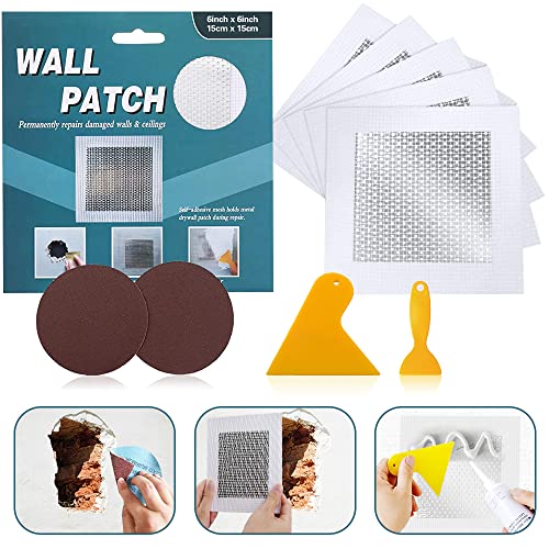 Drywall Repair Kit, 6 pcs, Aluminum Wall Repair Patch Kit - size: 6" x 6" - 5 Pcs