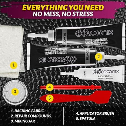 COCONIX Black Leather & Vinyl Repair Kit for Car Seats, Couches & Furniture