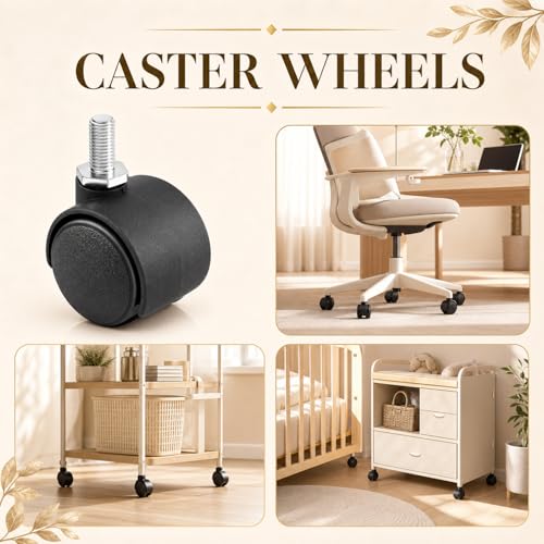 BBTO 8 Pcs 1 Inch M6 Swivel Stem Casters Wheels Replacement, M6 Threaded Stem Caster, Heavy Duty 360° Standing Desk Wheels, No Noise, Black Nylon, for Cart Furniture Table Cabinet Shelf - size: 1 Inch X M6 x 15 mm, style: Threaded, No Brake