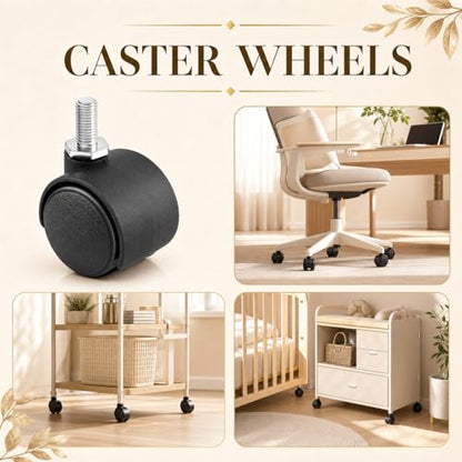 BBTO 8 Pcs 1 Inch M6 Swivel Stem Casters Wheels Replacement, M6 Threaded Stem Caster, Heavy Duty 360° Standing Desk Wheels, No Noise, Black Nylon, for Cart Furniture Table Cabinet Shelf - size: 1 Inch X M6 x 15 mm, style: Threaded, No Brake