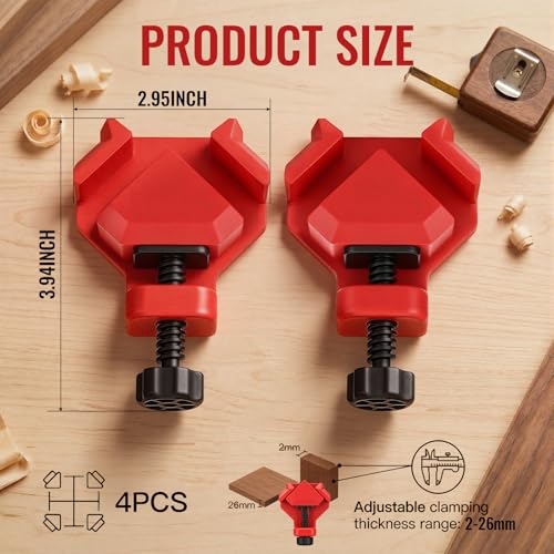 Chumia 4 Pack 60/90/120 Degree Corner Clamps for Woodworking Adjustable