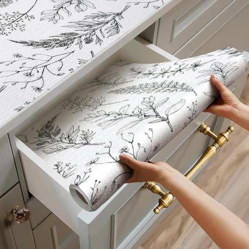 Quttisay Shelf Liner Non Adhesive Kitchen Drawer Liner 23.6in x 10ft - color: Black Floral, size: 23.6"W x 118.1"L