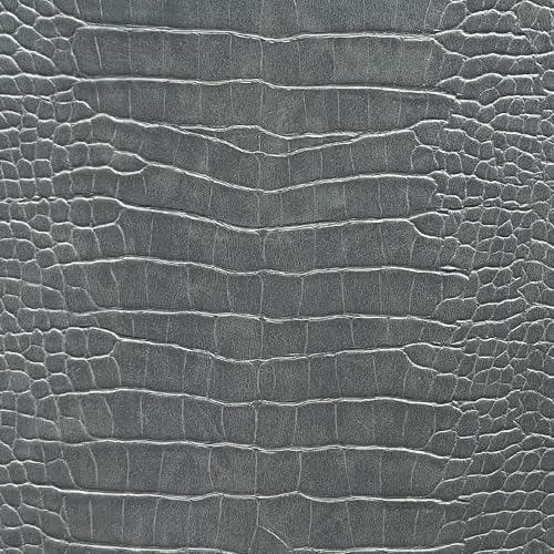 12" x 53" Glossy Embossed Crocodile Texture Faux Leather Roll Synthetic Leather Crafts Fabric for Wallets Keychains Handbags Making Sewing Crafts Material (Gray) - color: Gray