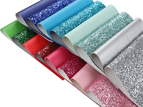 Chunky Glitter Faux Leather Sheets: Picheng Leather Fabric Sheets for DIY - color: Solid Chunky Glitter 16pcs