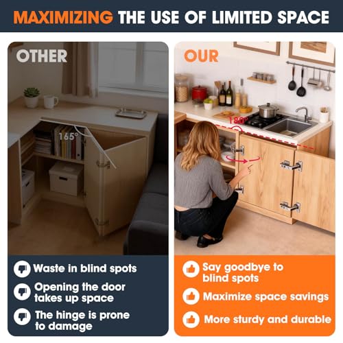 Lazy Susan Hinges, 180° & 135° Half-Overlay Corner Cabinet Hinges 4PCS - size: half-overlay