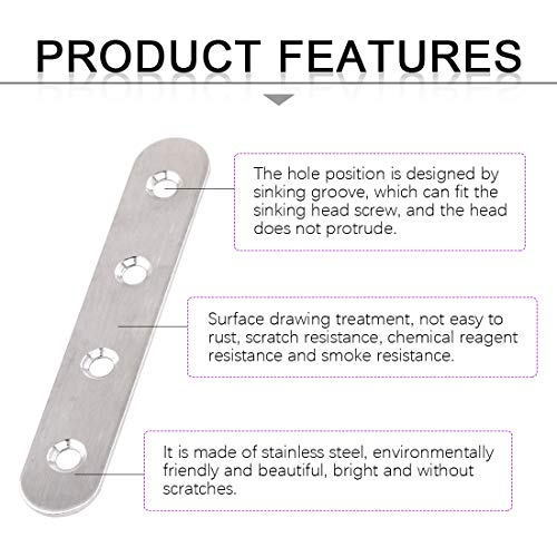 115Pcs 3 Sizes Stainless Steel Flat Straight Brace Brackets Metal Shelf Support Brackets Joining Plate with Screws Perfect for Mending Repair Plates Fixing Bracket Connector - 50mm/ 80mm/ 100mm