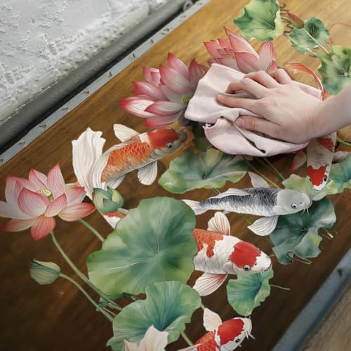 OLYCRAFT 3pcs/Set Koi Pond Rub on Transfers for Furniture and Crafts 6x12 Inch Lotus Furniture Decals Furnitures Transfer Stickers with 1pc Scraper Rub on Decals for Home Decor Scrapbooking - style: Koi