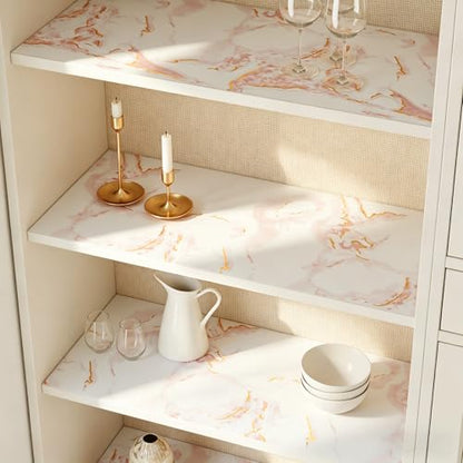 15.7x317 Marble Peel and Stick Wallpaper Pink Contact Paper Marble Pink White and Gold Wallpaper Renter Friendly Vinyl Countertop Wrap for Kitchen Cabinets Doors Desk Waterproof Removable