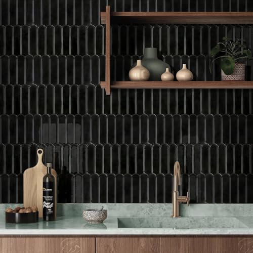 Commomy Thicker 3D Peel and Stick Backsplash,10 Pcs 12" x 12" Black - color: Fish Scale Glossy Black & Thicker Design