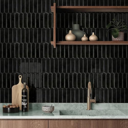 Commomy Thicker 3D Peel and Stick Backsplash,10 Pcs 12" x 12" Black - color: Fish Scale Glossy Black & Thicker Design
