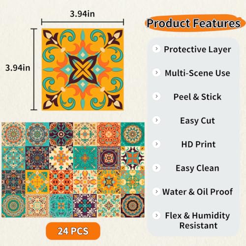 24 PCS Peel and Stick PVC Tile Stickers Waterproof Removable - color: Style B, size: 4 x 4 Inch