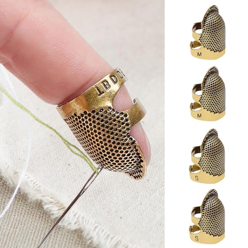 4 Pcs Adjustable Metal Sewing Thimble Finger Protector Open Top Ring Thimble Fingertip Shield for Quilting Embroidery Hand Sewing Tool(Gold, 2S+2M) - color: Gold|2S+2M