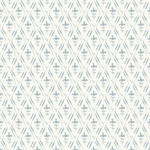 Vintage Wallpaper Blue Floral Peel and Stick Wallpaper Boho for Bathroom 17.3" × 78.7" Gingham Botanical Wall Paper Retro Contact Paper for Bedroom Nursery Renter Friendly Vinyl Waterproof - color: Blue, size: 17.3" x 78.7"