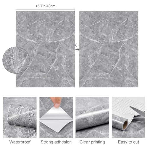 Glossy Grey Marble Contact Paper for Countertops Peel and Stick Wallpaper - color: Gray, size: 15.7" x 78.7"