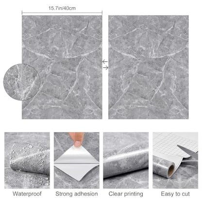 Glossy Grey Marble Contact Paper for Countertops Peel and Stick Wallpaper - color: Gray, size: 23.6" x 196"