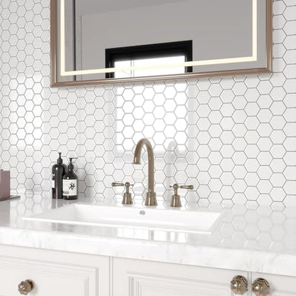VEELIKE White Hexagon Peel and Stick Backsplash Tile 6-Sheets Stick on Backsplash for Kitchen White Wall Tile Stickers for Bathroom Waterproof Adhesive Backsplash Tiles for Wall Laundry Room 12''x12'' - size: Box of 6 Tiles