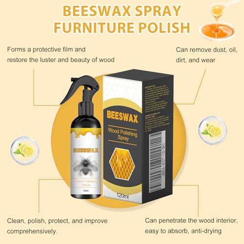 2Pcs Natural Beeswax Care Spray & Restorer, 2025 New Bees Wax Furniture Polish and Cleaner, Beeswax Furniture Polish for Wood, For Living Room, Kitchen, Leather and Furnitures Polishs - 120 ML