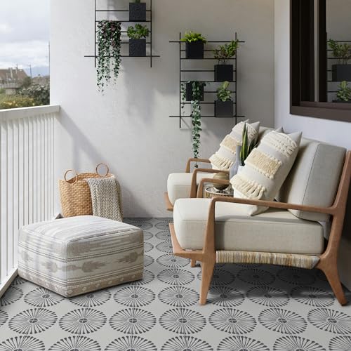 16-Sheet Peel and Stick Floor and Wall Tile, 9" x 9" Gray Stone Composite Self Adhesive Vinyl Flooring, Patterned Flower Groutable Backsplash Tile for Kitchen Bathroom Shower - color: Gray