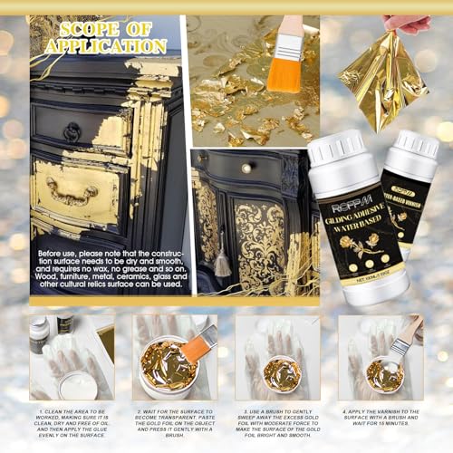 Gilding Adhesive Kit 100ml, Gold Leaf Sheets Glue, Varnish for Art