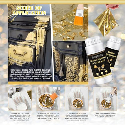 Gilding Adhesive Kit 100ml, Gold Leaf Sheets Glue, Varnish for Art