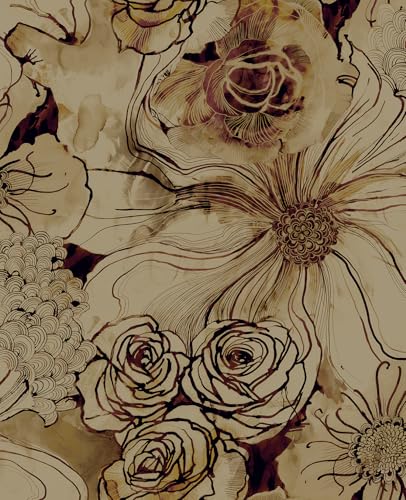 NextWall Harry & Grace Ink Rose Abstract Floral Peel and Stick Wallpaper (Metallic Bronze & Wine) - color: Metallic Bronze & Wine