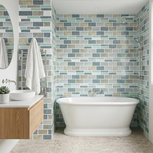 Arttown Peel and Stick 3D Wall Backsplash, 10-Sheet, 12" × 12" Blue Gray - color: Blue/Gray, size: 10PC 12"x12"