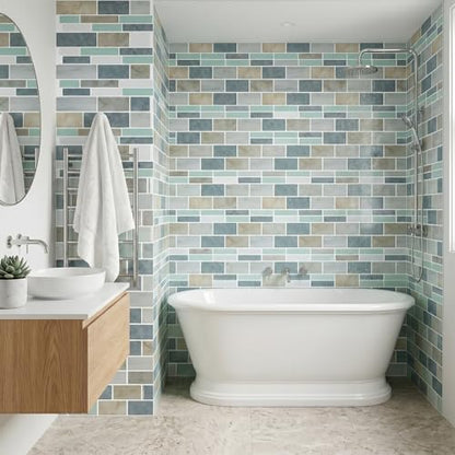 Arttown Peel and Stick 3D Wall Backsplash, 10-Sheet, 12" × 12" Blue Gray - color: Blue/Gray, size: 10PC 12"x12"