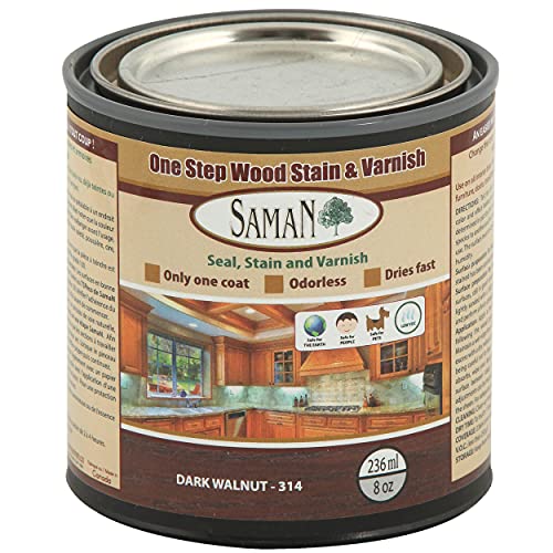 SamaN Interior One Step Wood Seal, Stain and Varnish – Oil Based Odorless Dye - Protection for Furniture and Fine Wood (Dark Walnut SAM-314, 8 oz) - color: Dark Walnut, size: 8 oz